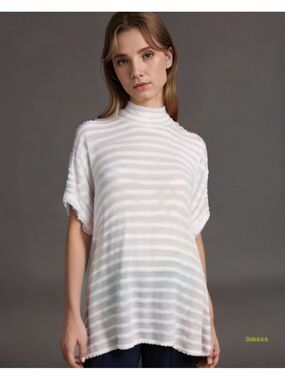 Free People We the Free Striped Turtleneck Tunic Top Gray/White
